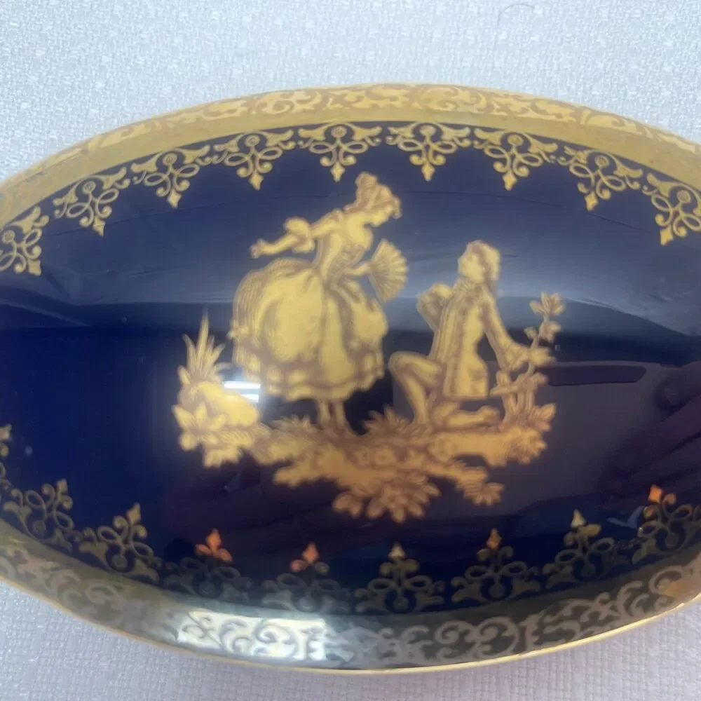 VTG 1960’s MCM Florance Limoges 22K Gold Gilt Porcelain France Trinket Pill Oval